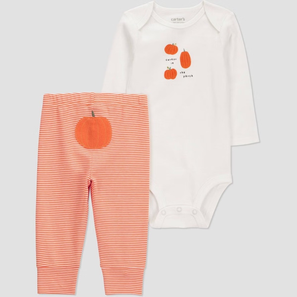 Carter's Just One You 12M Baby Pumpkin 2pc Bodysuit Pant Set Halloween Fall‎ NWT